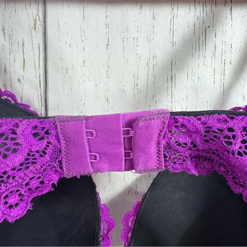 Frederick's of Hollywood Underwire Purple Push Up Bra Convertible Lace Coquette